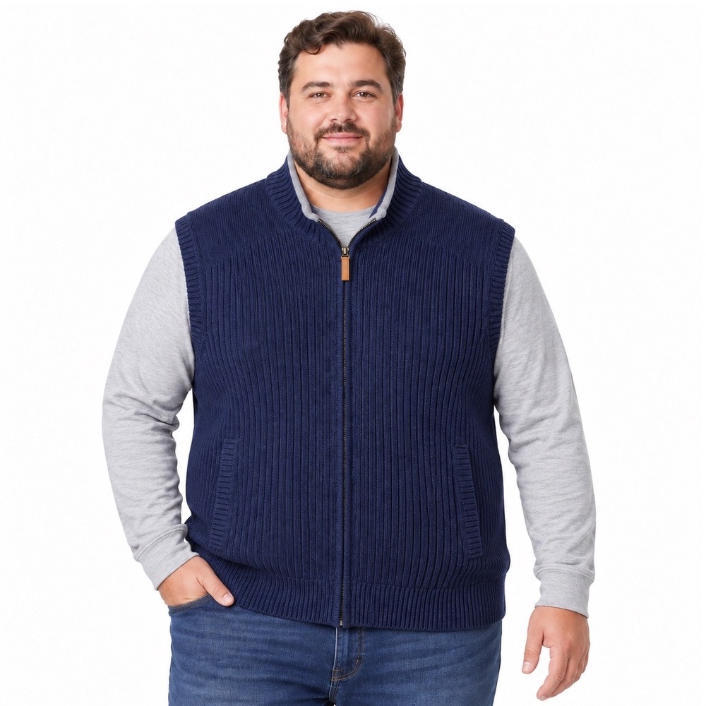Duluth Trading Co Mens 3XL Navy 100% Shetland Wool Full Zip Sweater Vest Ribbed